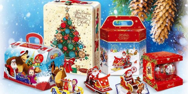 Новогодние сладкие подарки в жестяной упаковке