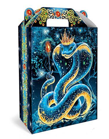 Новогодний подарок в картонной коробке с изображением Змеи