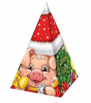 Сладкий подарок на Новый год в картонной упаковке Год Свинки