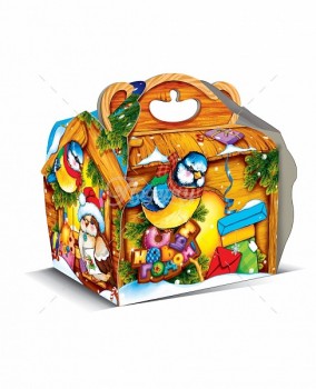 Новогодний подарок со сладостями в картонной упаковке Кормушка Птички-синички