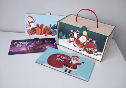 Подарок в коробке из фанеры Прямоугольник с ручкой Подарок в коробке из фанеры Прямоугольник с ручкой