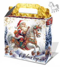 Новогодний подарок со сладостями Дед Мороз на Лошадке