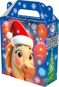 Сладкий подарок в картонной коробке с лошадью Фейерверк Сладкий подарок в картонной коробке с лошадью Фейерверк