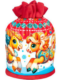Сладкий новогодний подарок Мешок велюровый красный Лошади