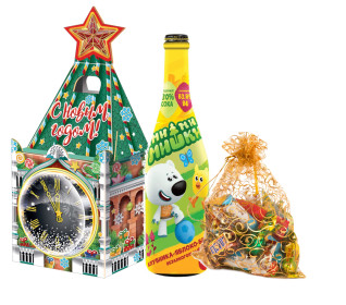 Коробка с детским шампанским и конфетами №5 Коробка с детским шампанским и конфетами №5