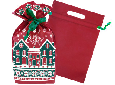 Сладкий новогодний подарок Мешочек Городок с ручками Сладкий новогодний подарок Мешочек Городок с ручками