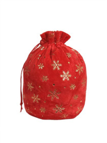 Сладкий новогодний подарок Мешочек красный велюровый со снежинками Сладкий новогодний подарок Мешочек красный велюровый со снежинками