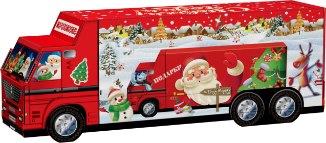 Новогодний подарок "Морозмобиль" с пазлом и конфетами Новогодний подарок "Морозмобиль" с пазлом и конфетами