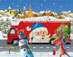 Новогодний подарок "Морозмобиль" с пазлом и конфетами Новогодний подарок "Морозмобиль" с пазлом и конфетами