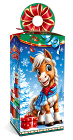 Новогодний подарок в картонной упаковке лошадка Весельчак