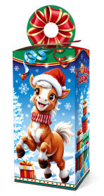 Новогодний подарок в картонной упаковке лошадка Весельчак Новогодний подарок в картонной упаковке лошадка Весельчак